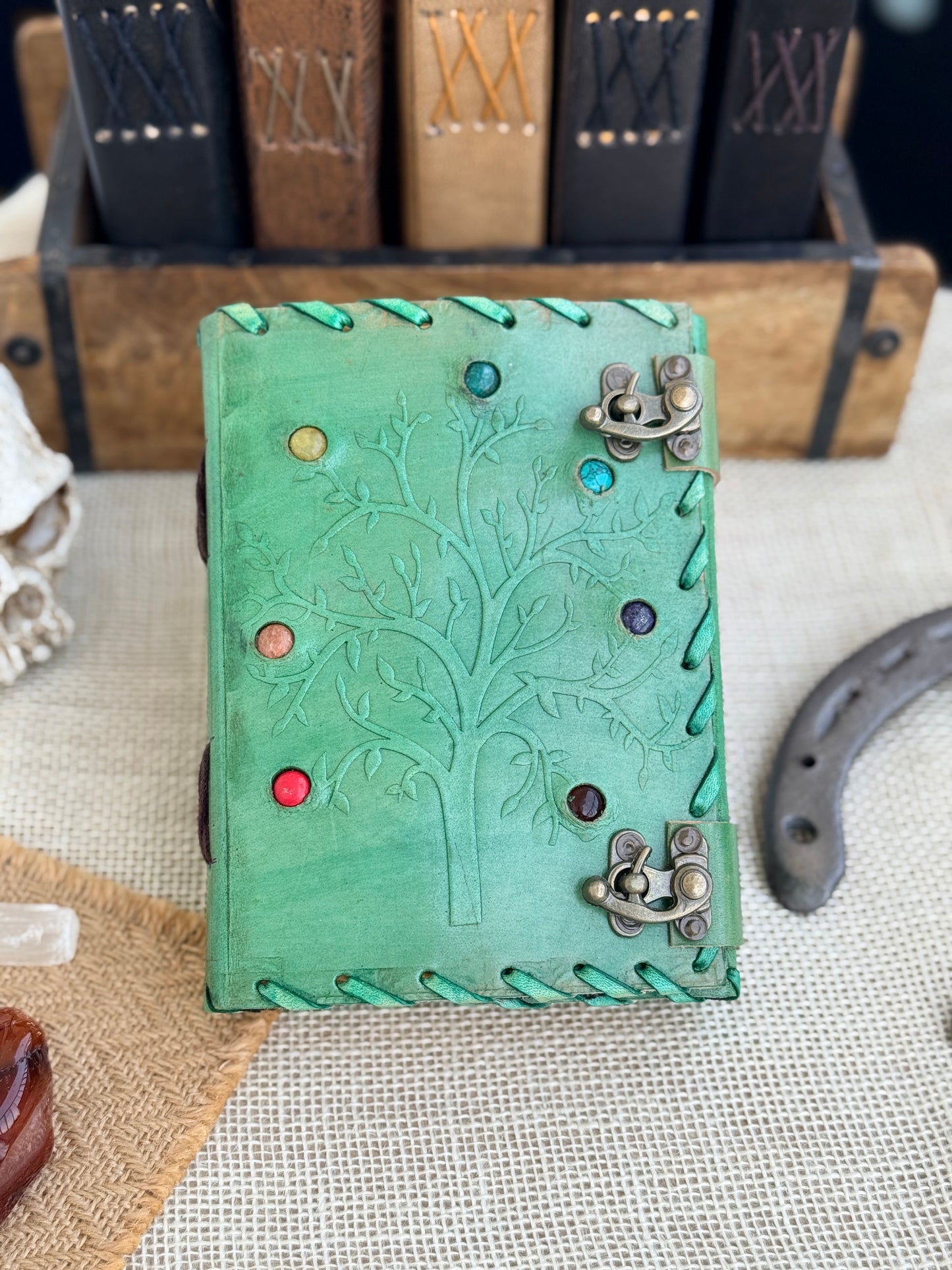 Skórzana Księga Cieni zielona - Drzewo życia