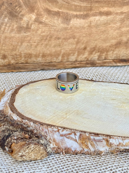 Stalowy sygnet spinner - LOVE