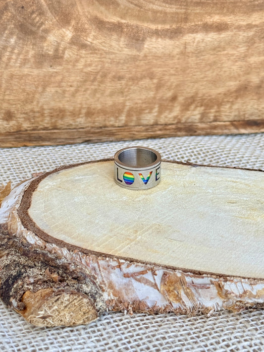 Stalowy sygnet spinner - LOVE